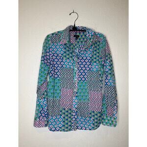 Talbots Floral Tulip Patchwork Colorful Long Sleeve Button Shirt EUC Sz S Petite